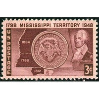 United States of America 1948 Map & Seal of Mississippi Territory & Gov. Winthrop Sargent