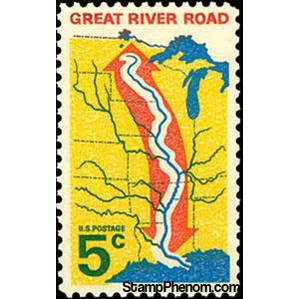 United States of America 1966 Map of Central United States with Great River Road