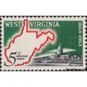 United States of America 1963 Map of West Virginia and State Capitol