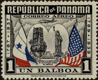 Panama 1938 Old Panama Cathedral Tower and Statue of Liberty-Stamps-Panama-StampPhenom