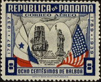 Panama 1938 Old Panama Cathedral Tower and Statue of Liberty-Stamps-Panama-StampPhenom