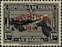 Panama 1941 Airplane over Map of Panama (overprint)-Stamps-Panama-StampPhenom