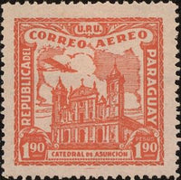 Paraguay 1930 Plane over the Cathedral of Asunción-Stamps-Paraguay-Mint-StampPhenom