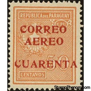 Paraguay 1930 Regular issues of 1927-38 sucharged in red or black-Stamps-Paraguay-Mint-StampPhenom