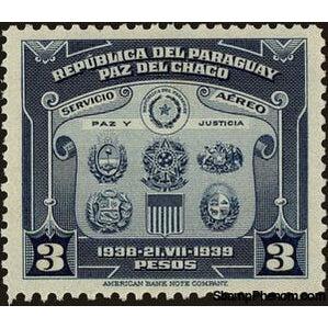 Paraguay 1939 Coats of arms of Paraguay, Argentina, Brazil, Chile, USA-Stamps-Paraguay-Mint-StampPhenom