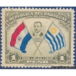 Paraguay 1939 President Baldomir, flags of Paraguay and Uruguay-Stamps-Paraguay-Mint-StampPhenom