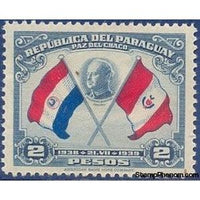 Paraguay 1939 President Benavides, flags of Paraguay and Peru-Stamps-Paraguay-Mint-StampPhenom