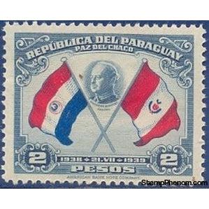 Paraguay 1939 President Benavides, flags of Paraguay and Peru-Stamps-Paraguay-Mint-StampPhenom