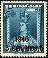 Paraguay 1946 Our Lady of Asuncion with overprint "1946" and new value-Stamps-Paraguay-Mint-StampPhenom