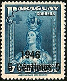 Paraguay 1946 Our Lady of Asuncion with overprint "1946" and new value-Stamps-Paraguay-Mint-StampPhenom