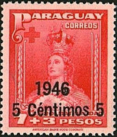 Paraguay 1946 Our Lady of Asuncion with overprint "1946" and new value-Stamps-Paraguay-Mint-StampPhenom