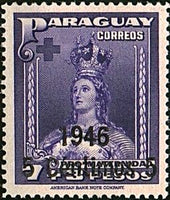 Paraguay 1946 Our Lady of Asuncion with overprint "1946" and new value-Stamps-Paraguay-Mint-StampPhenom