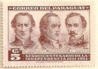 Paraguay 1961 Caballero, Francia and Yegros, revolutionary leaders-Stamps-Paraguay-Mint-StampPhenom