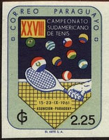 Paraguay 1961 Tenis Racket and Balls in Flag Colors-Stamps-Paraguay-Mint-StampPhenom