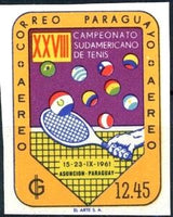 Paraguay 1961 Tenis Racket and Balls in Flag Colors-Stamps-Paraguay-Mint-StampPhenom