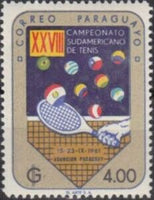 Paraguay 1961 Tenis Racket and Balls in Flag Colors-Stamps-Paraguay-Mint-StampPhenom