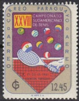 Paraguay 1961 Tenis Racket and Balls in Flag Colors-Stamps-Paraguay-Mint-StampPhenom