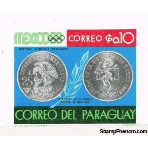 Paraguay 1968 Front and back of the Mexican Olympic coin and Laurel-Stamps-Paraguay-Mint-StampPhenom