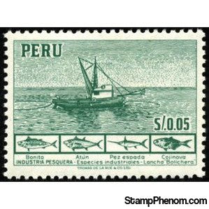 Peru 1952 Fishing boat and fishes-Peru-StampPhenom