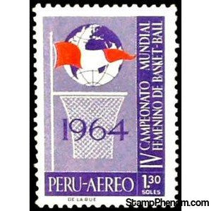 Peru 1965 Globe with flag over Basketball-Chest-Peru-StampPhenom