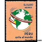 Peru 1967 Peru on a globe encircled by banner in national colors