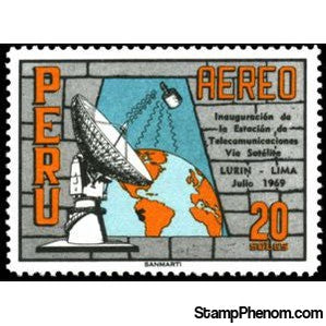 Peru 1969 Radio telescope, communications satellite, earth-Peru-StampPhenom