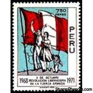 Peru 1971 Flag, Family and Silhouete of SoldierÂ´s Head-Peru-StampPhenom