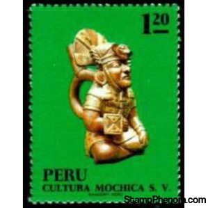 Peru 1972 Painted pottery - Seated Warrior Mochica-Peru-StampPhenom