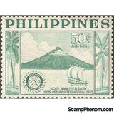 Philippines 1955 Albay volcano on Luzon, sailing boat & Rotary badge-Stamps-Philippines-Mint-StampPhenom