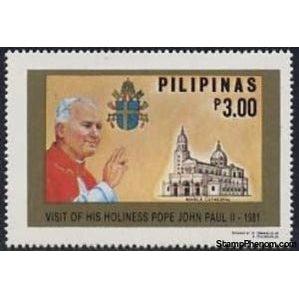 Philippines 1981 Pope giving blessing, Vatican arms, Manila Cathedral-Stamps-Philippines-Mint-StampPhenom