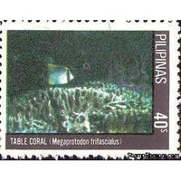 Philippines 1981 Table Coral (Acropora sp.), Melon Butterflyfish (Megaprotodo-Stamps-Philippines-Mint-StampPhenom