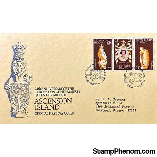 Queen Elizabeth II 25th Anniversary Coronation First Day Cover, Ascension Island, June 2, 1978-StampPhenom