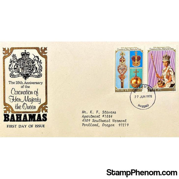 Queen Elizabeth II 25th Anniversary Coronation First Day Cover, Bahamas, June 27, 1978-StampPhenom