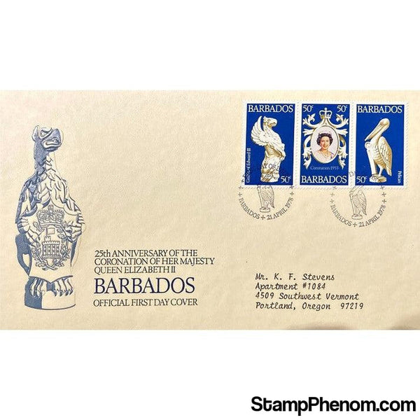 Queen Elizabeth II 25th Anniversary Coronation First Day Cover, Barbados, April 21, 1978-StampPhenom