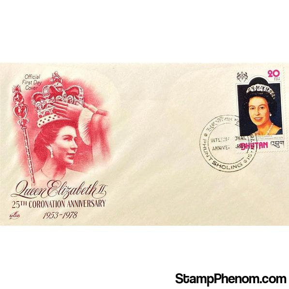 Queen Elizabeth II 25th Anniversary Coronation First Day Cover, Bhutan, November 15, 1978-StampPhenom