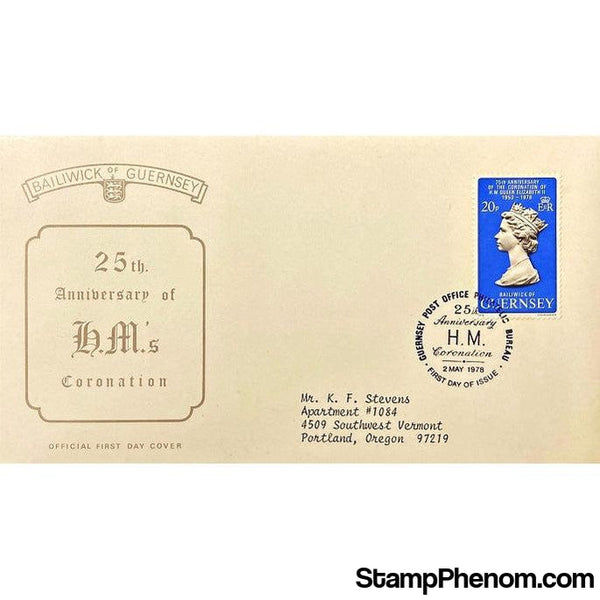 Queen Elizabeth II 25th Anniversary Coronation First Day Cover, Guernsey, May 2, 1978-StampPhenom