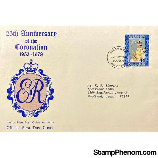 Queen Elizabeth II 25th Anniversary Coronation First Day Cover, Isle of Man, May 24, 1978-StampPhenom