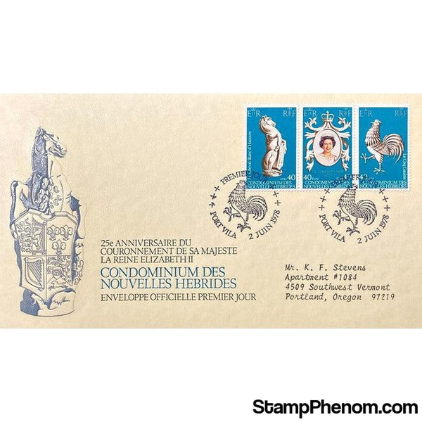 Queen Elizabeth II 25th Anniversary Coronation First Day Cover, New Hebrides (French Issue), June 2, 1978-StampPhenom