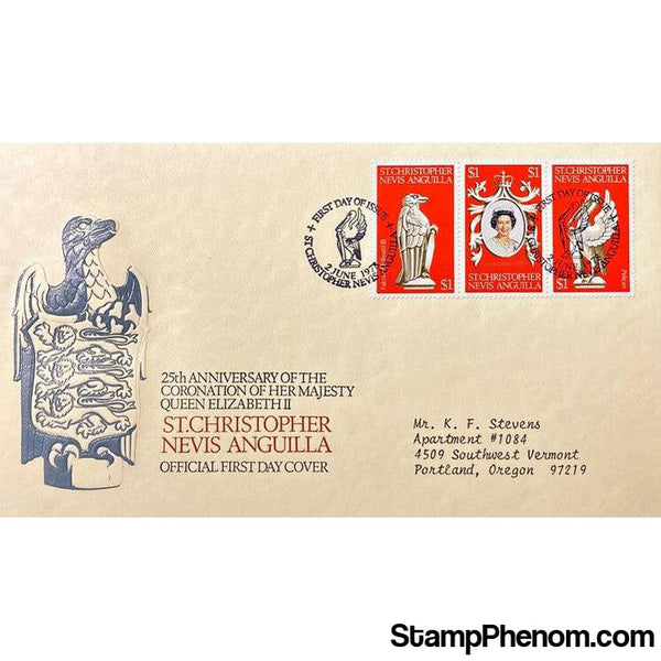 Queen Elizabeth II 25th Anniversary Coronation First Day Cover, St. Christopher-Nevis-Anguilla, June 2, 1978-StampPhenom