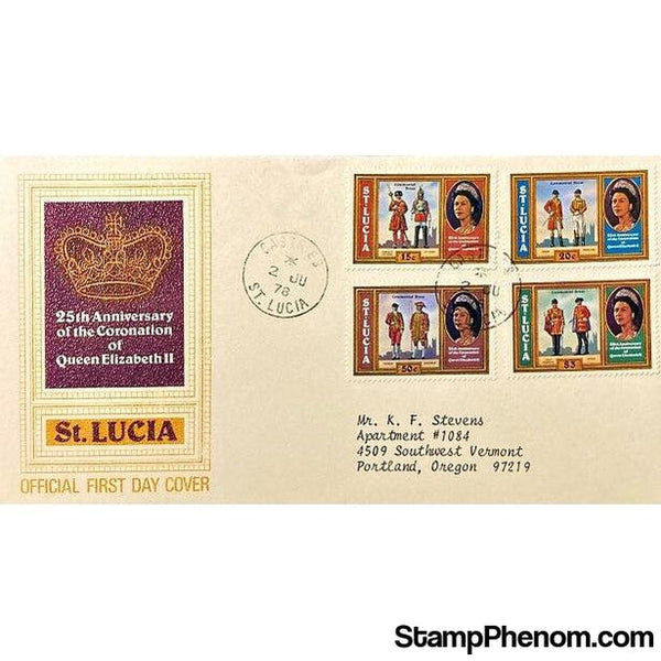 Queen Elizabeth II 25th Anniversary Coronation First Day Cover, St. Lucia, June 2, 1978-StampPhenom