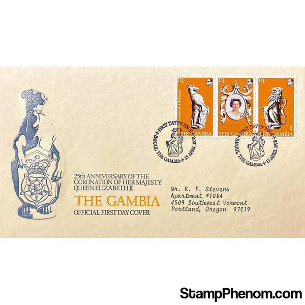 Queen Elizabeth II 25th Anniversary Coronation First Day Cover, The Gambia, April 15, 1978-StampPhenom
