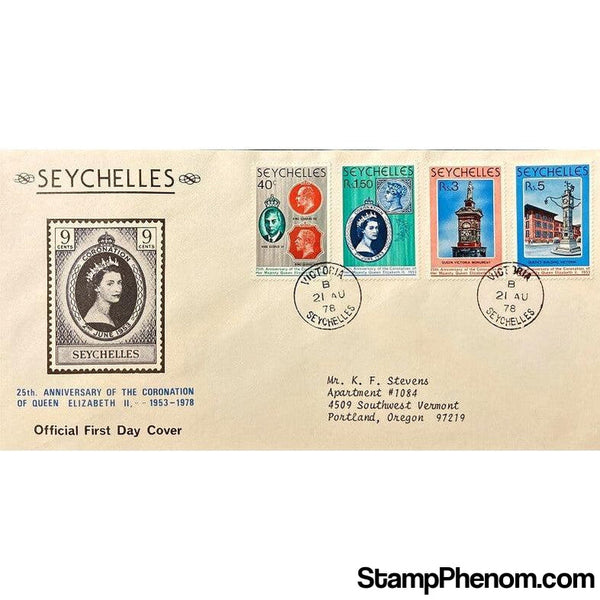 Queen Elizabeth II 25th Anniversary Coronation First Day Cover, The Seychelles, August 21, 1978-StampPhenom