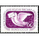 Russia 1957 Carrier Pigeon and Globes - Russia-1957-Carrier-Pigeon-and-Globes