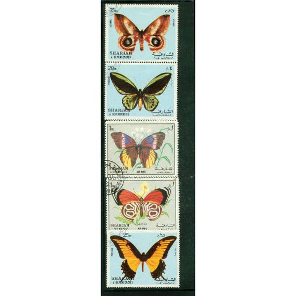Sharjah & Dependencies Butterflies , 5 stamps