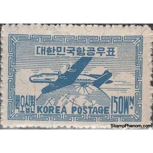 South Korea 1949 Four-motor Plane and globe, Blue-Stamps-South Korea-Mint-StampPhenom