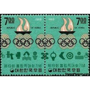 South Korea 1968 Olympic Games Mexico City - flame and sport symbols - pair-Stamps-South Korea-StampPhenom