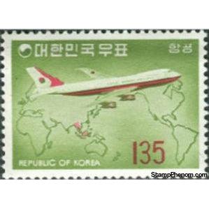 South Korea 1973 Airplanes over Map, 135w-Stamps-South Korea-StampPhenom