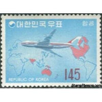 South Korea 1973 Airplanes over Map, 145w-Stamps-South Korea-StampPhenom