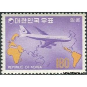 South Korea 1973 Airplanes over Map, 180w-Stamps-South Korea-StampPhenom