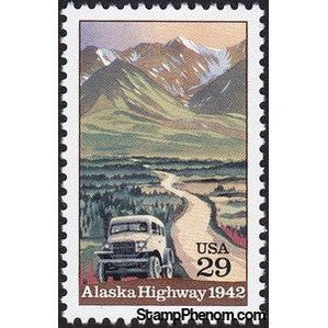 United States of America 1992 Truck on Alaska Highway with Mountains in Background